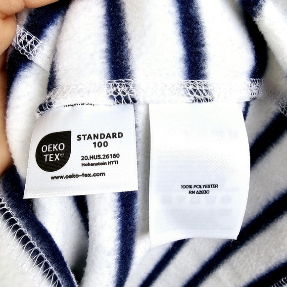 Lands' End Navy Blue & White Striped Fleece - Picture 7 of 8